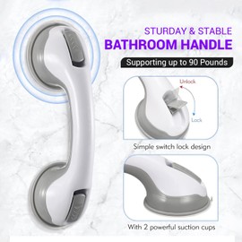 Seveston 2 Pcs Support Grab Handle for Shower Bathroom Bathtubs Safety Grip Rail with Suction Cup Fitting Mobility Aids Safety Handle for Disabled Elderly & Handicap (Pack of 2)