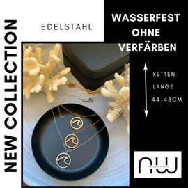 NataschaWoge® Wave Minimalist Jewellery Stainless Steel Gold Rose Gold Silver Chain Necklace + Pendant Gift for Her Hollow Sun Gold Chain, Stainless Steel