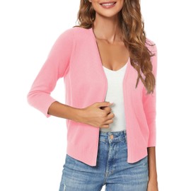 Urban CoCo Women's 3/4 Sleeve Open Front Cropped Sweater Cardigan (Pink, l)