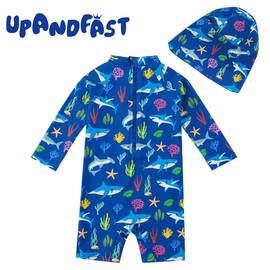 upandfast Baby Badeanzug mit Sonnenhut Uv Schutz Badebekleidung für Baby Mädchen/Jungen (Blau, 12-18 Monate)
