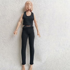 1/12 Scale Female Action Figure Clothes T-Shirt + Pants for 1:12 6inch Female TBL Action Figure Doll Clothes (Black)