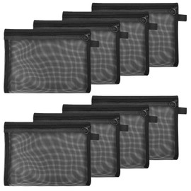 Dokeno Mesh Zip Toiletry Bag Cosmetic Storage Bag Travel Nylon Storage Bag Nylon Cosmetic Bag with Zip Pack of 3 (Black), black, Modern