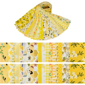 Pack of 40 Cotton Fabric Patchwork 6.2 x 50 cm, Fabrics Cotton Cloth DIY Cotton Cloth Floral Pattern DIY Fabric Strips Creative Fabric Rolls for Sewing DIY Crafts (Yellow)