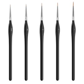 AOZUO 5 Piece Fine Brush Set, 5 Sizes Micro Detail Paint Brush, Acrylic Brush, Artist Brush Set, Paint by Numbers Brush for Nail Art, Acrylic, Watercolour, Oil Painting, Line Painting (5 Sizes)