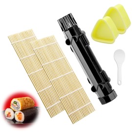 6 Pcs Sushi Making Kit, Multifunctional Sushi Maker, Sushi Roller with 2 Sushi Mat, 2 Onigiri Mould, Portable DIY Sushi Production Kit, Premium Sushi Set, for Picnic Travel Party (Black)