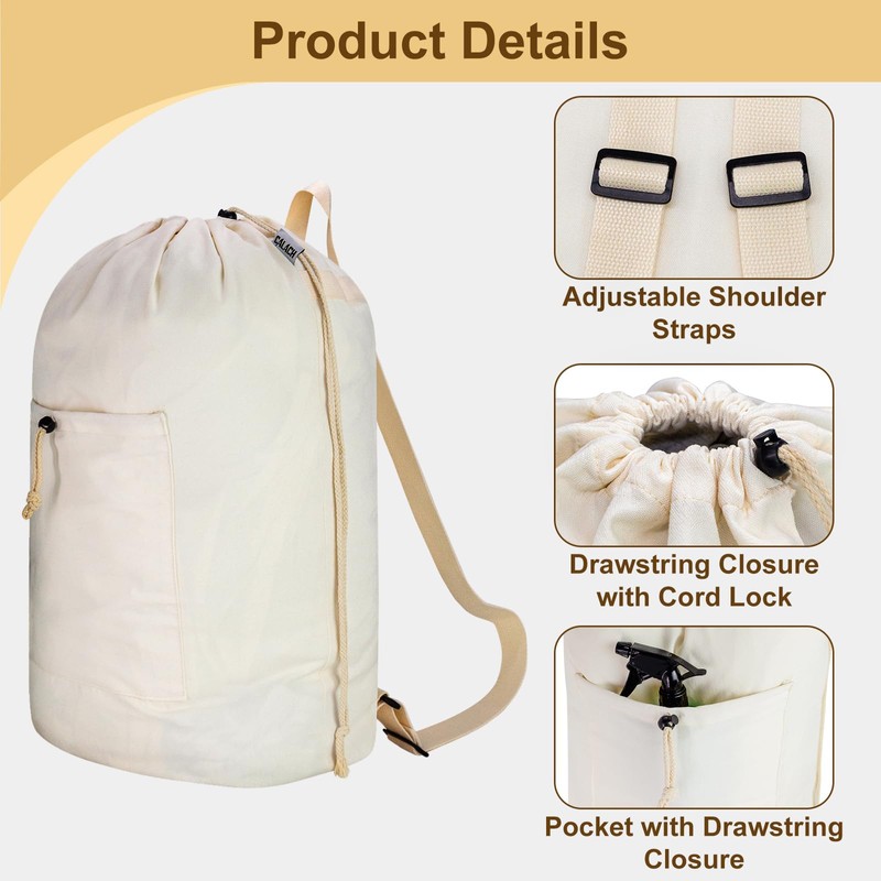 Laundry Bag Backpack, Canvas Laundry bag with Straps & Large