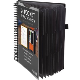 Samsill Spiral Folder Organizer - 12 Dividers & 24 Pockets with Notepad Holder, Multi Pocket Color Cordinated Folder Binder with Customizable Tabs, Document Organizer (Grey)