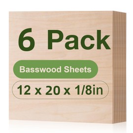 Rowood 6 Pack Basswood Sheets,12x20x1/8inch,3mm Basswood for Laser Cutting,Adult Craft Kits,Thin Plywood Board Unfinished Wood,DIY Ornaments and Architectural Model