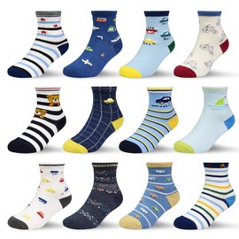 Hycles ABS Socks for Children, 12 Pairs Non-Slip Socks for 1-7 Years Baby Boys/Girls/Toddler, Sizes 0.5/6/9/1 (UK) - 04 Auto-style (12 pairs).