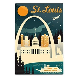 Lantern Press St. Louis, Missouri - Retro Skyline 78406 (6x9 Aluminum Wall Sign, Wall Decor Ready to Hang)