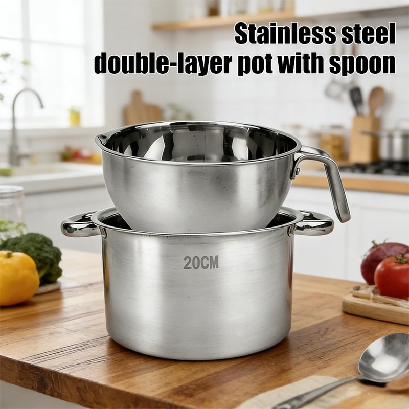 Double Boiler Pot Set with Silicone Spatula, 2000ML/2.1 QT Chocolate