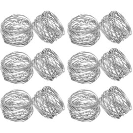 Kaizen Casa Handmade Silver Round Mesh Napkin Rings Holder for Dinning Table Parties Everyday, Set of 12 (Silver, 12)