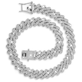 Prasacco Cuban Link Chain for Men Women - Silver, 16" Iced Out Diamond Hip Hop Jewelry