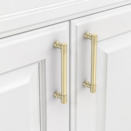 9BUILD 10 Pack Brushed Gold Cabinet Handles 128MM Hole Centers Knurled Kitchen Cabinet Handles Drawer Handles Kitchen Cupboard Handles UK0056