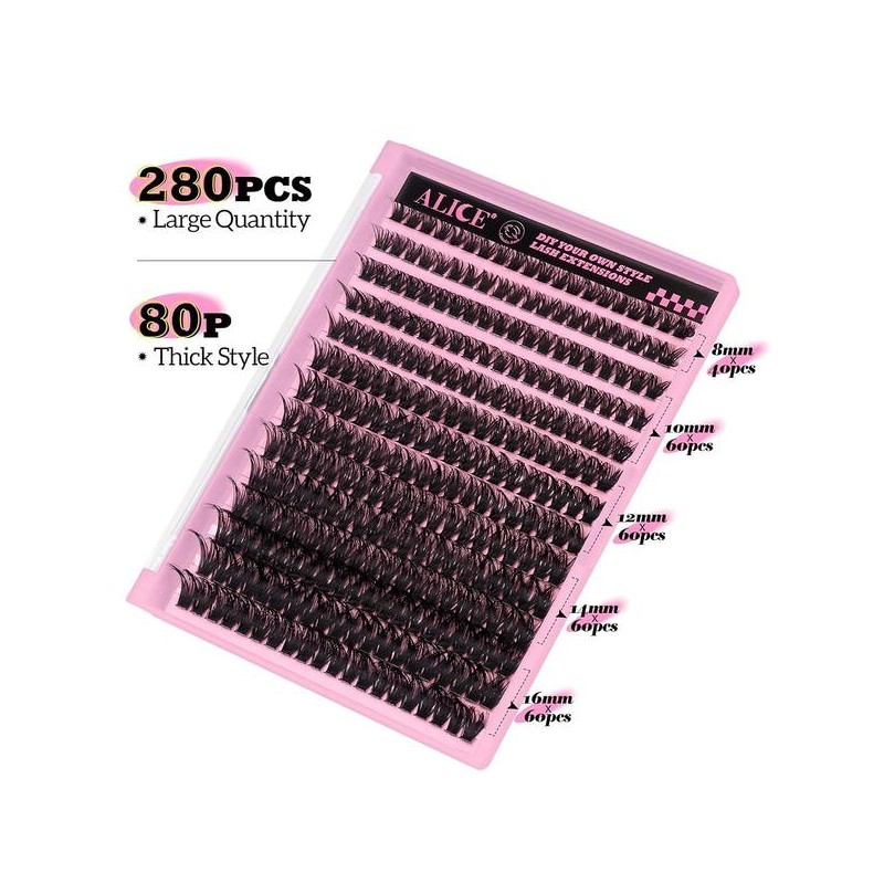 ALICE 280Pcs 위스피 개별 속눈썹 DIY 연장 8-16MM D-컬리 클러스터