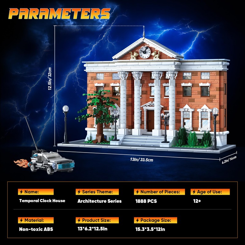 HiDectee Future Clock House Building Blocks with Retro Sports Car