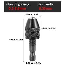 Unbranded Mini ( 0.3mm to 3.6mm) Keyless Drill Chuck with 1/4" Hex Shank Adapter - J016 - 0.3mm to 3.6mm