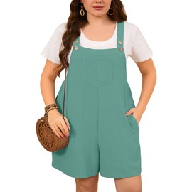 AusLook Plus Size Women's Rompers 3X Viridian Summer Casual Short Jumpsuits Adjustable Sleeveless Loose Overalls with Pockets Beach Vacation Outfits