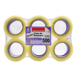 Cinta Empaque 150 Metros Transparente Hotmelt-500 (6 Piezas)