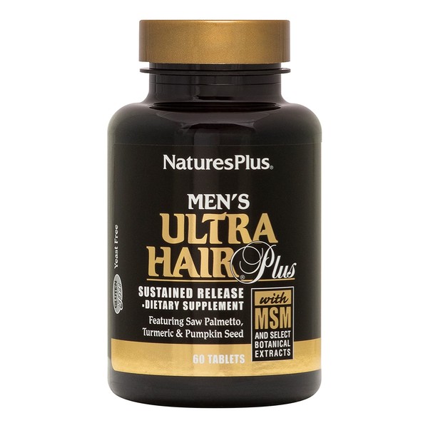 NaturesPlus Men's Ultra Hair Plus, Sustained Release - 60 Tablets - All-Natural Hair Growth Supplement for Men - Promotes Fuller, Healthier Hair - Gluten-Free - 30 Servings