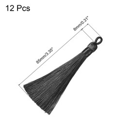 sourcing map 12 Pieces 3.66 Inch Bookmark Tassels Silky Soft Mini Tassel with Loops for Key Chain Graduation Handmade DIY Craft Accessories Black