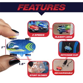 USA Toyz Whipz Duo Micro Racers Toy Cars for Kids - 2pk Mini Keychain Cars, Glow in The Dark LED Fast Pocket Racers Fidget Toys, 2 Mini Cars with 2 Racing Stunt Balls, 2 Clips, and 2 USB Chargers