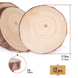ilauke Natural Wood Slices 12 Pcs 12-13cm Circle Wooden Discs Unfinished Log Wooden Rounds for Arts Crafts Wall Decor Wedding Christmas DIY Projects