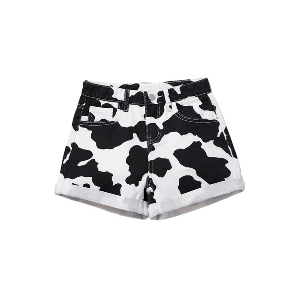 WDIRARA Girl's Cow Print High Waist Button Wide Leg Denim