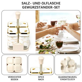 SAEIV 4-Piece Square Spice Jars, Spice Jars, 360° Rotating Spice Hole Lids, Unique Large Funnel, with Non-Slip Carry Base, Spice Jars Set - Kitchen Storage & Organisation