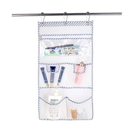 Dearjana Mesh Shower Caddy with Touch-sensative Pocket, Bathroom Hanging Mesh Bath Organizer Shower Curtains Rod Hanging Caddies with 3 Rings, Bathroom Accessories Organization for Dorm Cruise RV