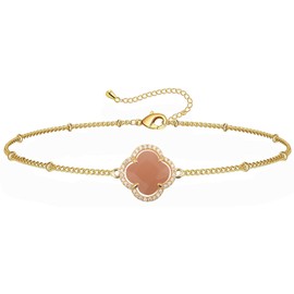 18K Gold Plated Lucky Clover Red Sunstone Crystal Adjustable Bracelet for Women Adjustable Simple Fashion Bracelet Birthday Gifts for Women