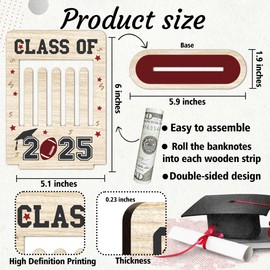 2025 Graduation Money Holder Frame Gift Class of 2025 Grad Banknote Holder Football Wooden Graduation Money Cash Football Highschool Gifts for Her Graduation Decoration Party-A08