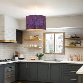 BAISTSAELER Plug in Pendant Light Abstract Stained Glass Mosaic Purple Violet Hanging Lamp with 16.4FT Plug in Clear Cord Fabric Shade Dimmable Switch for Bedroom Living Room Kitchen