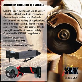 USA Die Grinder Cut-Off Wheel and Mandrel Kit, 3-Inch x 1/32" x 3/8” Shark Type-1 Double-Reinforced Thin Wheels, 54 Grit (6 Cutting Discs and 1 Mandrel) (Old PN# 26-6M)