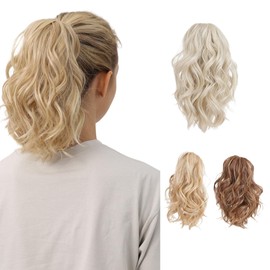 JUVABUN Claw Clip Beach Waves Ponytail Extension 10" -Platinum Blonde | Hair Extension Clips | Ponytail Extension Human Hair | Hair Extensions Washable Realistic And Synthetic Hairpiece