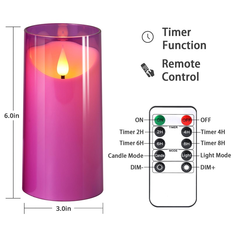 NURADA 3"x6"Flickering Flameless Candles: 3D Wick Unbreakable Acrylic Battery Operated