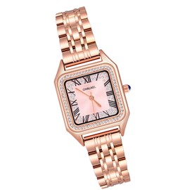 MICGIGI Damen Quarz Armbanduhr Rosegold Rechteckig Römische Ziffern Zifferblatt Analog Uhr mit Edelstahl Armband
