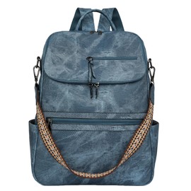 CTTOVIS Travel Leather Laptop Backpack for Women with 15.6inch Laptop Compartment Fashion Designer Ladies Work Computer Backpack (Blue)