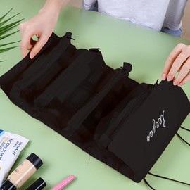 XFSRG Toiletry Bag Women's Foldable Wash Bag Cosmetic Bag Hanging Travel Toiletry Bag Luggage Organiser for Shampoo Toiletries Cosmetics, black