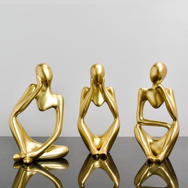 Home Decor Thinker Statue Ornaments Gold Decor Abstract Art Sculpture, Golden Resin Collectible Figurines For Home Living Room Bathroom Decorative Home Accessories (A-Gold 3 Set)