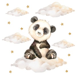 Pandawal Children's Room Decoration Wall Sticker Panda with Clouds Stars Boy Girl Wall Sticker Baby Safari Animals Wall Sticker (S, Panda)