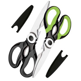 Cutallo Kitchen Scissors Stainless Steel Sharp Blades with TPR Grip - Multipurpose Kitchen Scissors Heavy Duty for Meat, Chicken, Fish, Vegetables, and Herbs – Bottle Opener (Pack of 2)