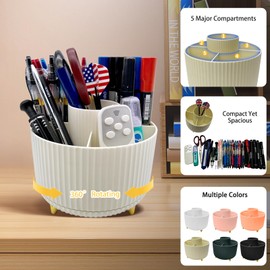 LiteTour Orange 360° Rotating Desk Organizer, Dual-Purpose Storage for Pens, Makeup Brushes, Office Supplies & Kitchen Utensils, Multi-Compartment Organizer for Vanity, Bathroom & Desktop