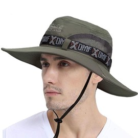 GUSTAVE® Summer Outdoor Sun Protection Round Cap for Men Wide Brim Summer Hat for Fishing Hiking, Camping & Outdoor Adventures with Mesh UPF 50 Protection for Men & Women, Army Green, Free Size, Army