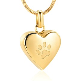 Pet Cremation Jewellery for Ashes Pendant Paw Print Pet Heart Urn Necklace Memorial Keepsake Jewellery for Pet/Dog/Cat Ashes, Stainless Steel, No Gemstone