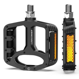 Bicycle Pedals with Reflective Strips, Non-Slip Mountain Bike Bicycle Pedals Aluminium Platform 9/16 Inch Flat Pedals for MTB Road Bike Road Bike E-Bike Gravel Black