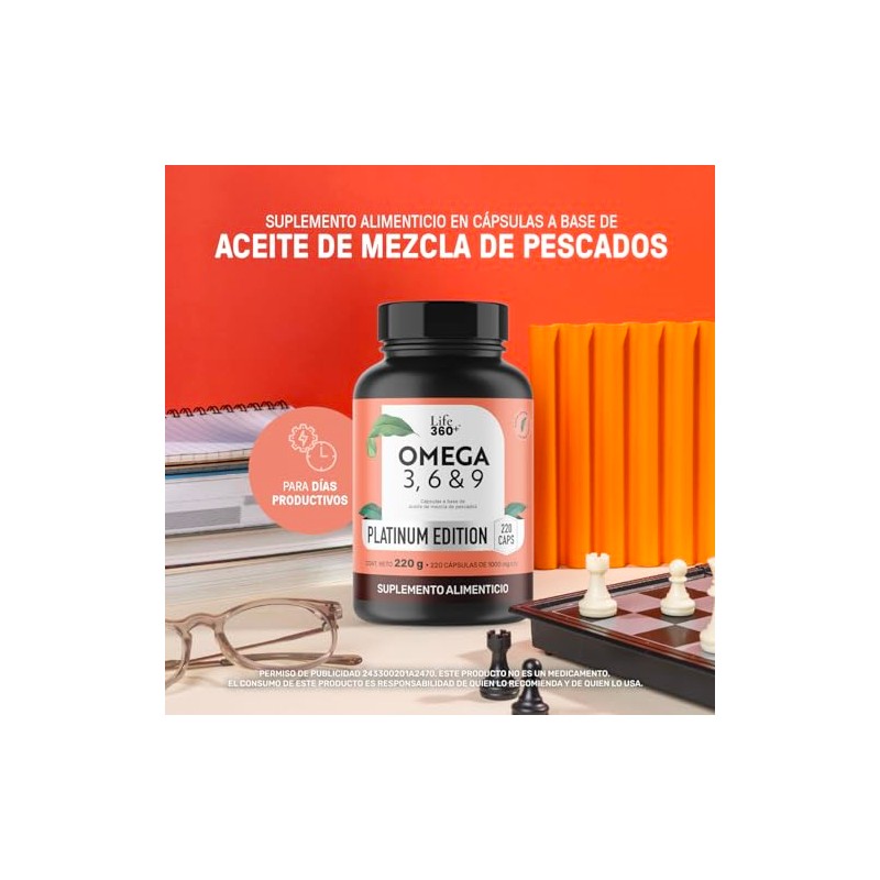 LIFE 360+ Omega 3, 6 y 9 Platinum 1000mg |