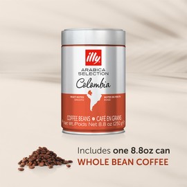 illy Coffee, Arabica Selection Whole Bean Colombia, Single Origin, Smooth with Notes of Citrus Fruits, 100% Arabica Coffee, All-Natural, No Preservatives, 8.8 Ounce Can (Pack of 1)