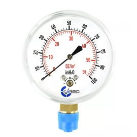 CARBO INSTRUMENTS 2-1/2" Capsule Gauge 0-60oz/0-100in H2O Range 1/4" NPT Low Mnt, Adjustable Zero