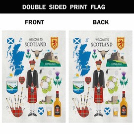 AOYEGO Welcome to Scotland House Flag 28 x 40 Inch Large Vertical Double Sided Travel Collection Scotsman Kilt Icon Map Thistle Seasonal Outside Décor for Garden Yard Farmhouse Flags